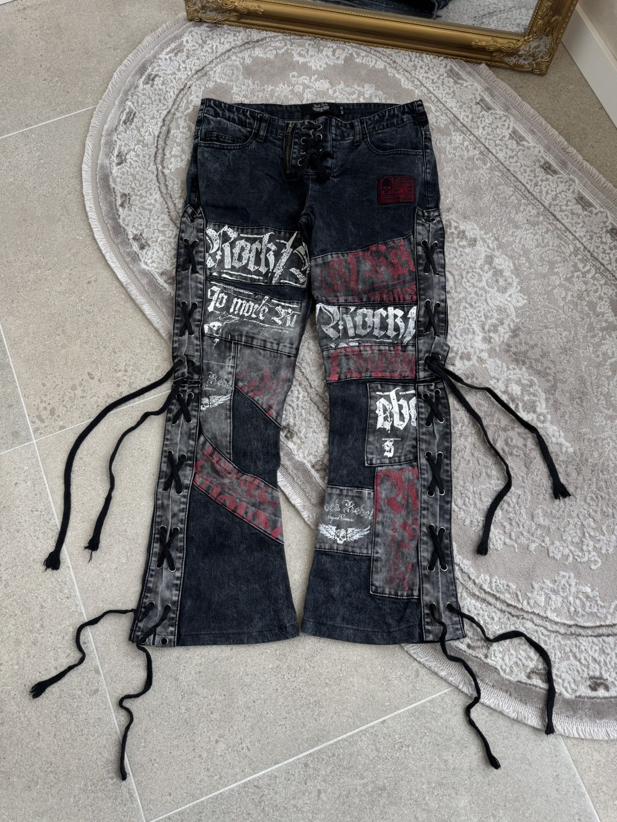Le Grande Bleu (L.G.B.) Flared Bootcut Rock Rebel Jeans Skull Rock n Roll Gothic Size US 31 - 1 Thumbnail