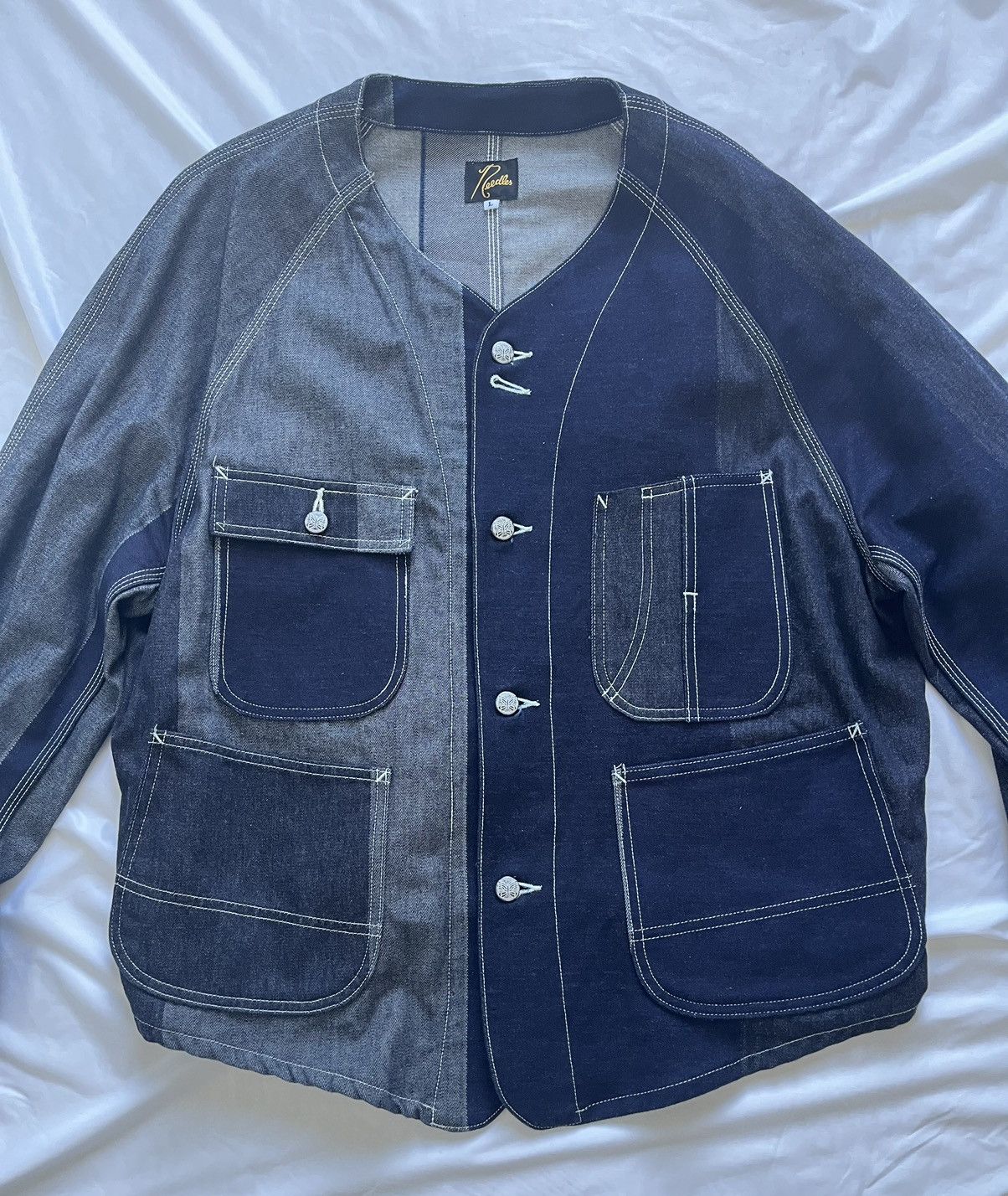 Needles Needles Navy/Gray Multi Colored Denim Jacket Size US L / EU 52-54 / 3 - 1 Thumbnail