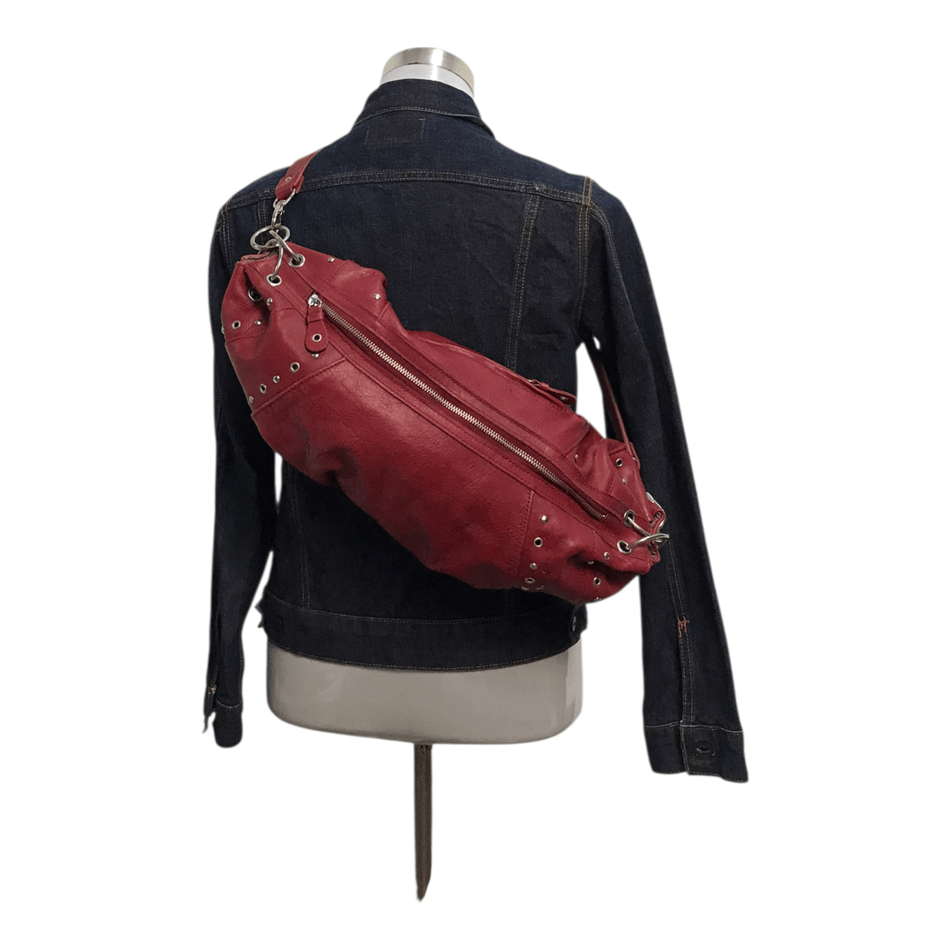 Leather Luca Studded Red Leather Sling/Hand Bag Size ONE SIZE - 1 Thumbnail