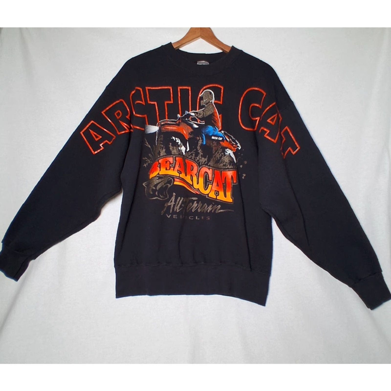Fruit Of The Loom VINTAGE Arctic Cat Bearcat Sweatshirt Large Graphic Glitter Crewneck USA Mens L Black Cotton Blend Knit Pullover 90s ATV Bearcat Graphic - Vintage 90s Size US L / EU 52-54 / 3 - 3 Thumbnail