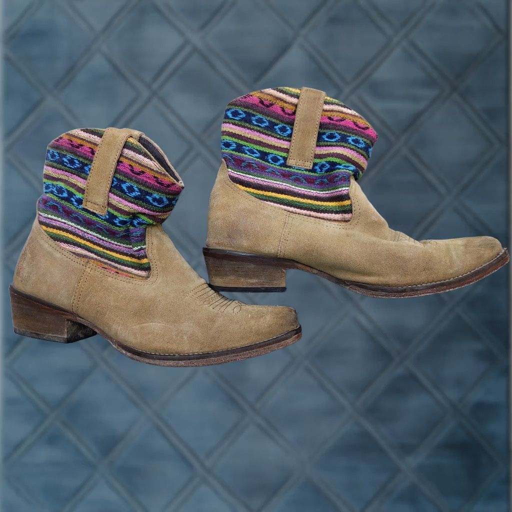 Roper Roper Western Boots Womens 8.5 Tan Suede Ankle Multicolor Striped Boho Casual Western Boot Womens US 8.5 Multi Stripe Size US 9 / IT 39 - 1 Thumbnail