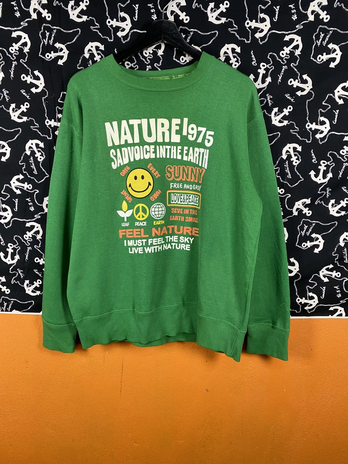Japanese Brand Homeboys Nature 1975 Green Graphic Smiley Peace Earth Size US L / EU 52-54 / 3 - 3 Thumbnail