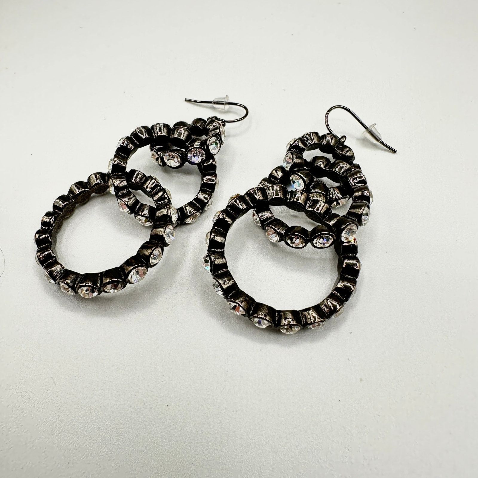 The Unbranded Brand Three Hoop Interlock Rhinestone Drop Earrings Size ONE SIZE - 1 Thumbnail