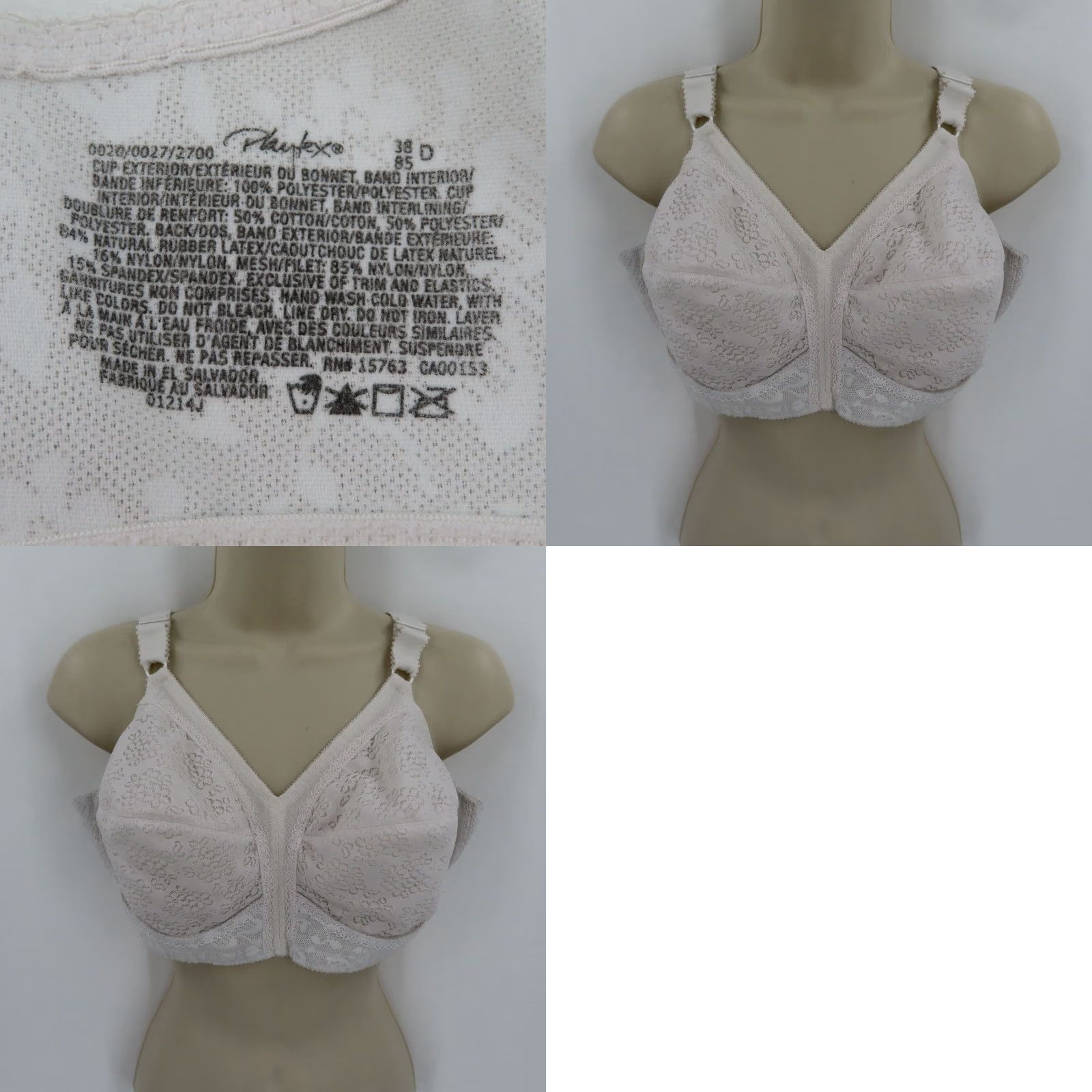 Vintage Playtex 38D 18 Hour Sensational Support Wirefree Bra 0027 White Women Unlined T-Shirt Cup D Size ONE SIZE - 9 Thumbnail
