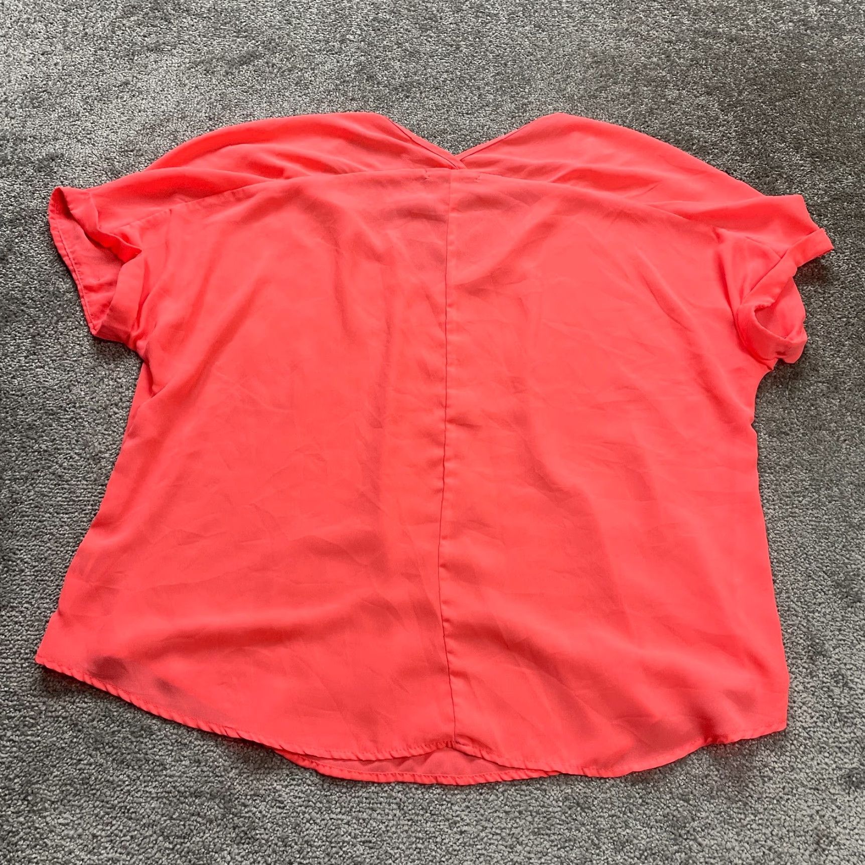 Vintage Living Doll Blouse Womens XL Orange Solid V-Neck Short Sleeve Chiffon Casual Top Size XL / US 12-14 / IT 48-50 - 2 Thumbnail