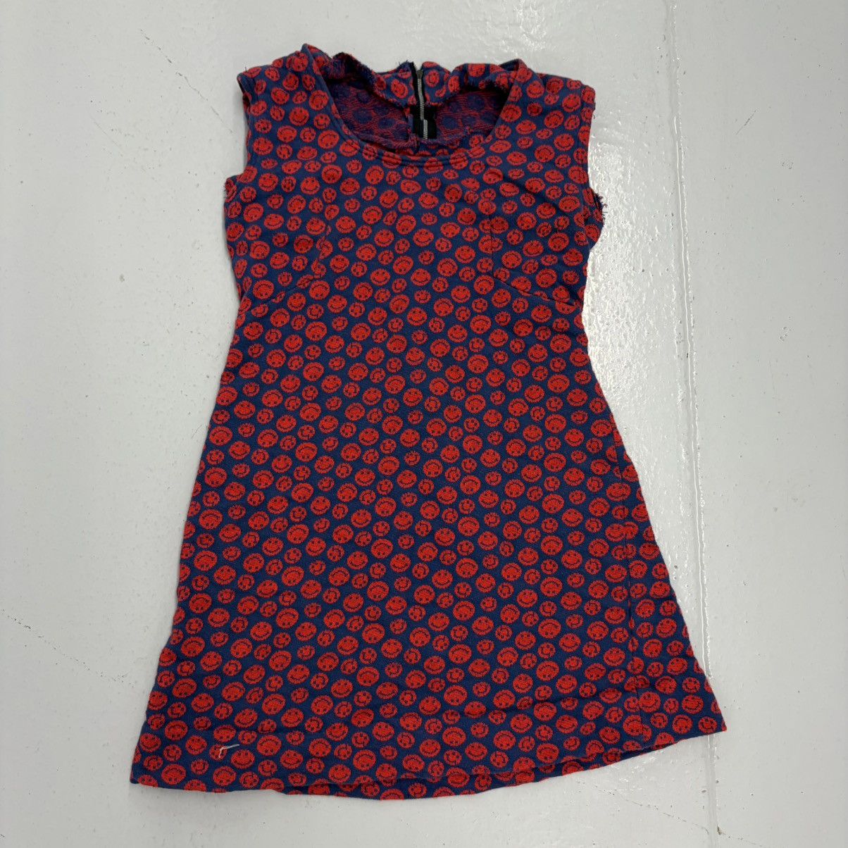 Other Vintage 60s Psychedelic Smiley Pattern Red/Navy Mini Dress Size S / US 4 / IT 40 - 1 Thumbnail