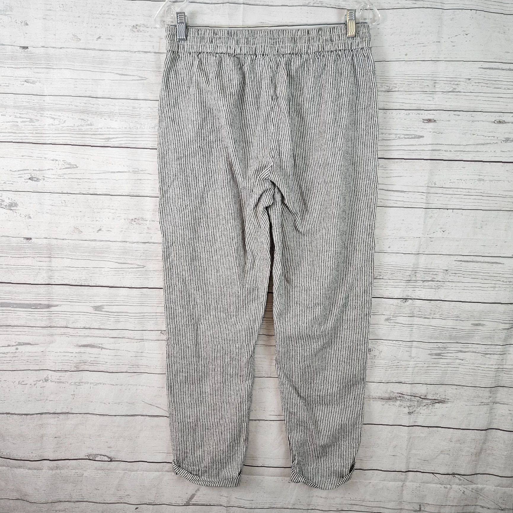 J.Crew J.CREW Womens Cropped Pants Sz 6 Black White Stripe Cotton Linen Blend Cropped Pull On Size 28" / US 6 / IT 42 - 3 Thumbnail