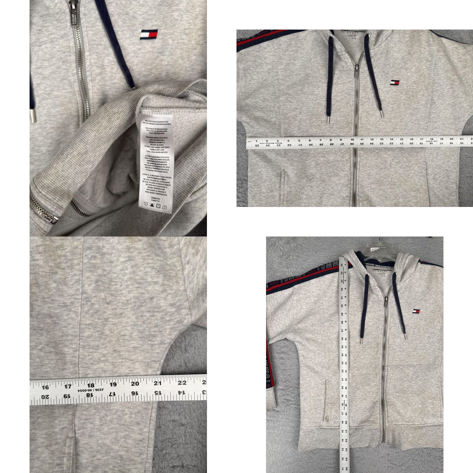 Tommy Hilfiger Tommy Hilfiger Sport Womens L Gray Full Zip Logo Tape Sleeve Jersey Hoodie Sweatshirt Jacket Size L / US 10 / IT 46 - 8 Thumbnail