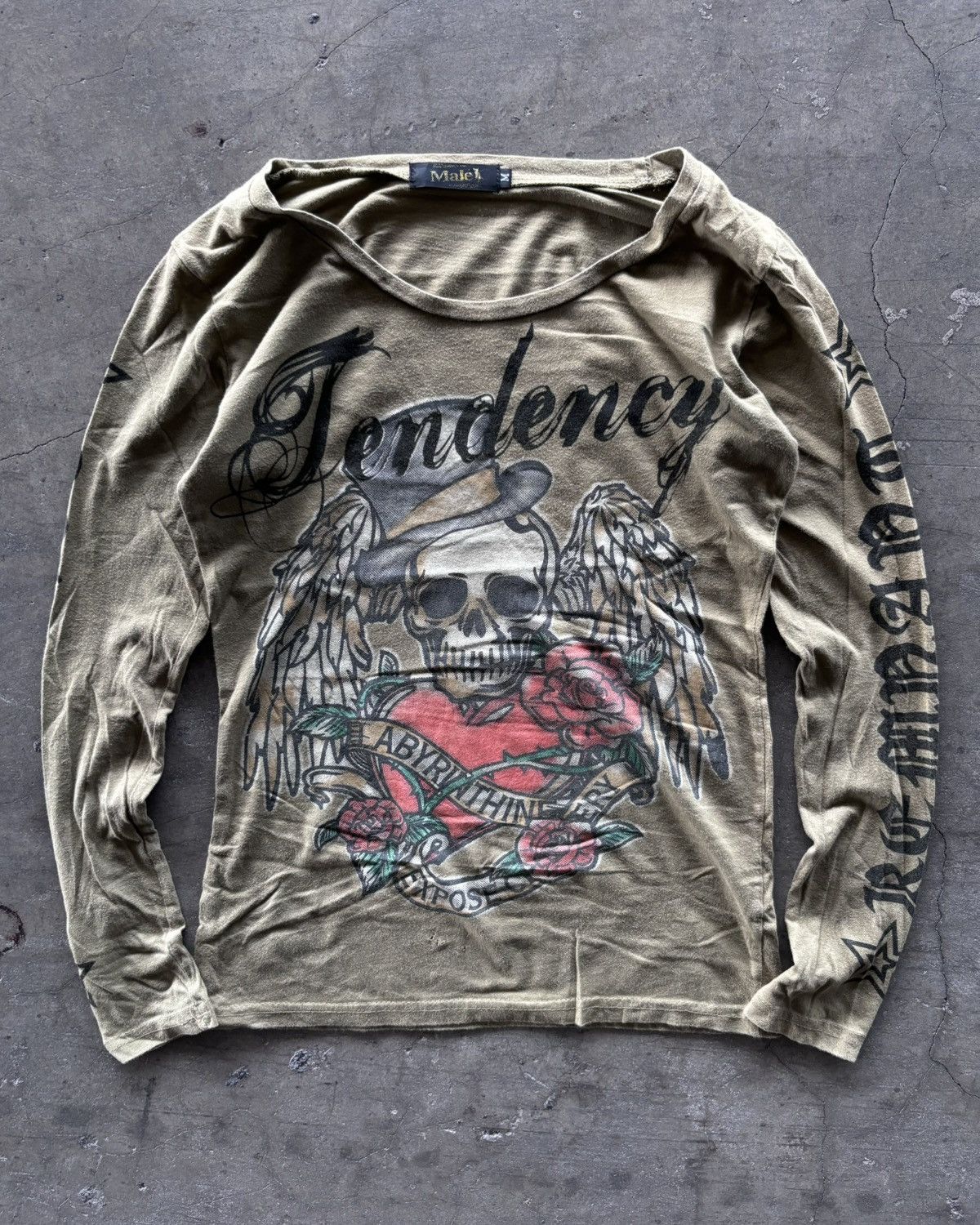 Japanese Brand Ed Hardy Style Male Vkei Skull Wings Poem Y2k Longsleeve Size US M / EU 48-50 / 2 - 1 Thumbnail