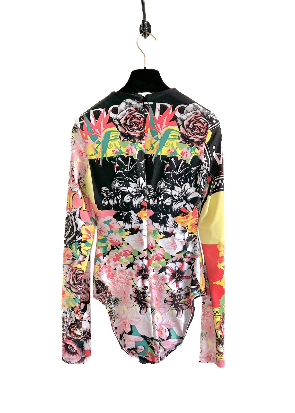 Versace Versace Pink Floral Print Logo Long Sleeve Bodysuit Size XXS / US 00 / IT 34 - 3 Thumbnail