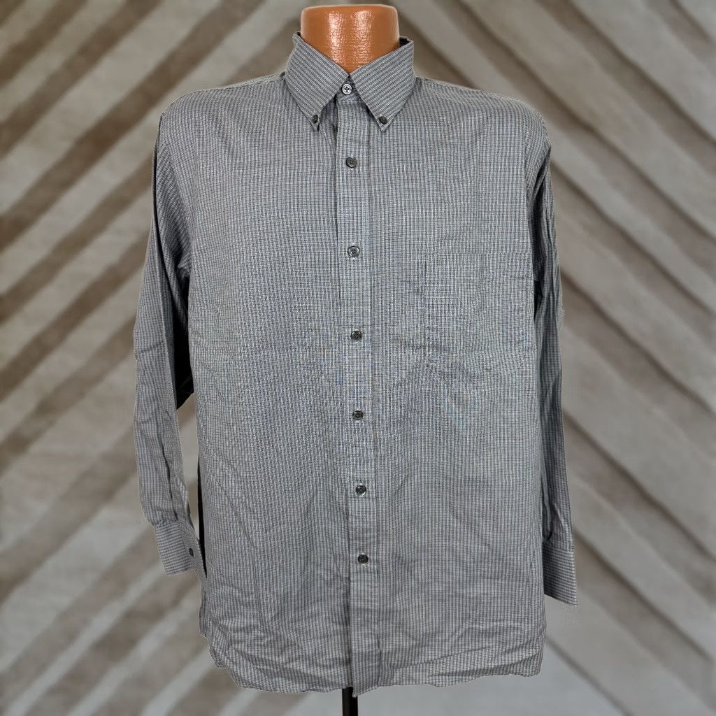Geoffrey Beene VINTAGE Geoffrey Beene Dress Shirt Men L Blue Plaid 16 32 33 Wrinkle Resistant Button-Down Collar Mens Size 42R - 1 Thumbnail