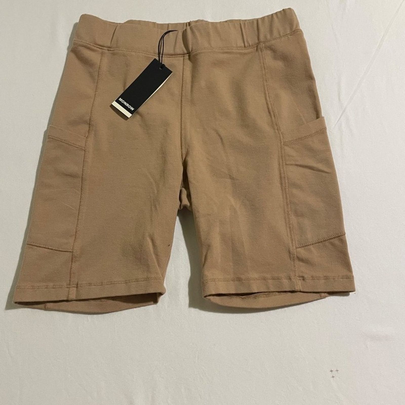 MONROW Monrow Womens Biker Shorts Pockes Soff Medium NWT Beige Size 24" / US 00 / IT 34 - 7 Thumbnail