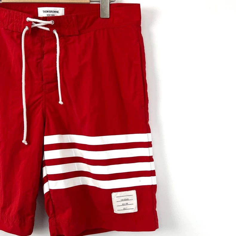 Thom Browne THOM BROWNE3Red Four Bar Nylon Shorts 2502-Nextarrow Size US 34 / EU 50 - 3 Thumbnail