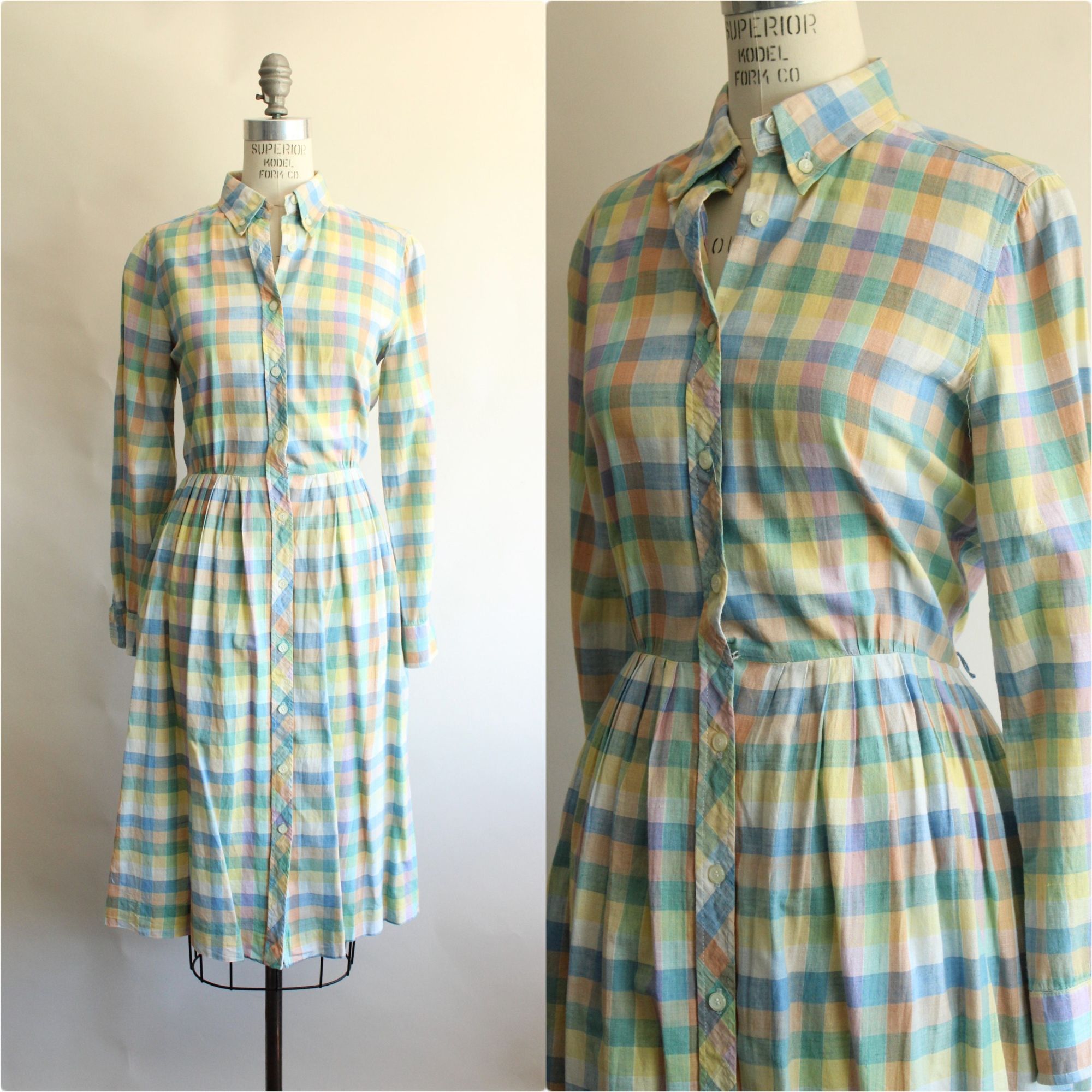 Vintage Vintage 1970s 1980s Dress with Pockets, Parade Pastel Plaid Size L / US 10 / IT 46 - 1 Thumbnail