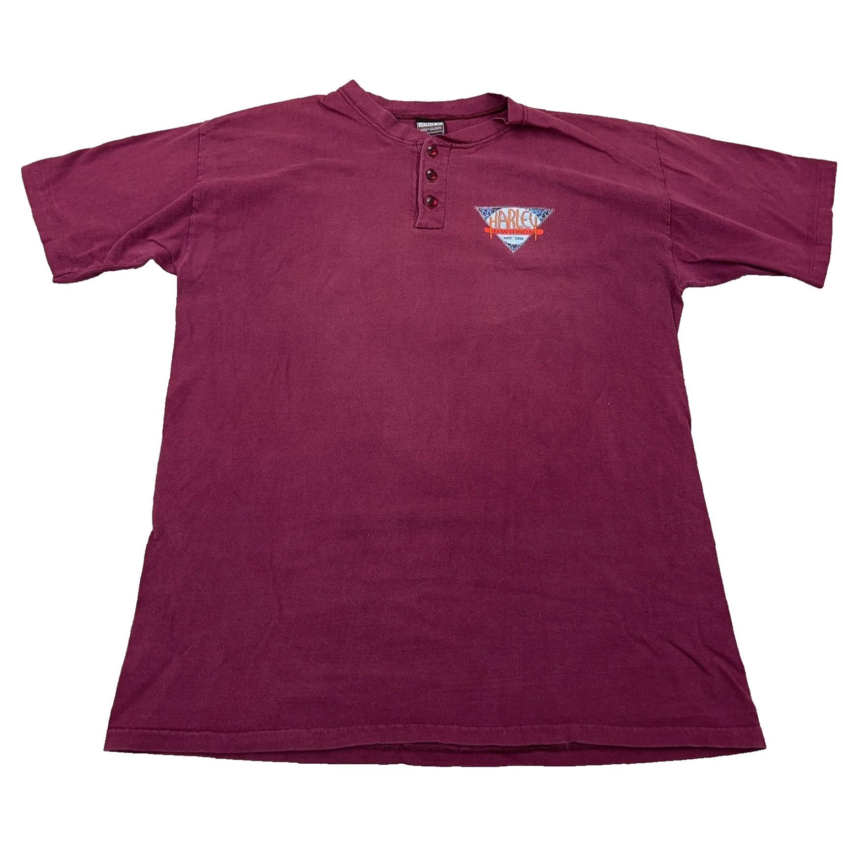 Harley Davidson VINTAGE Harley-Davidson Shirt Men Large Maroon 90s Logo Knit Short Sleeve T-Shirt USA 80s 90s Retro Motorcycle Cotton Size US L / EU 52-54 / 3 - 2 Thumbnail