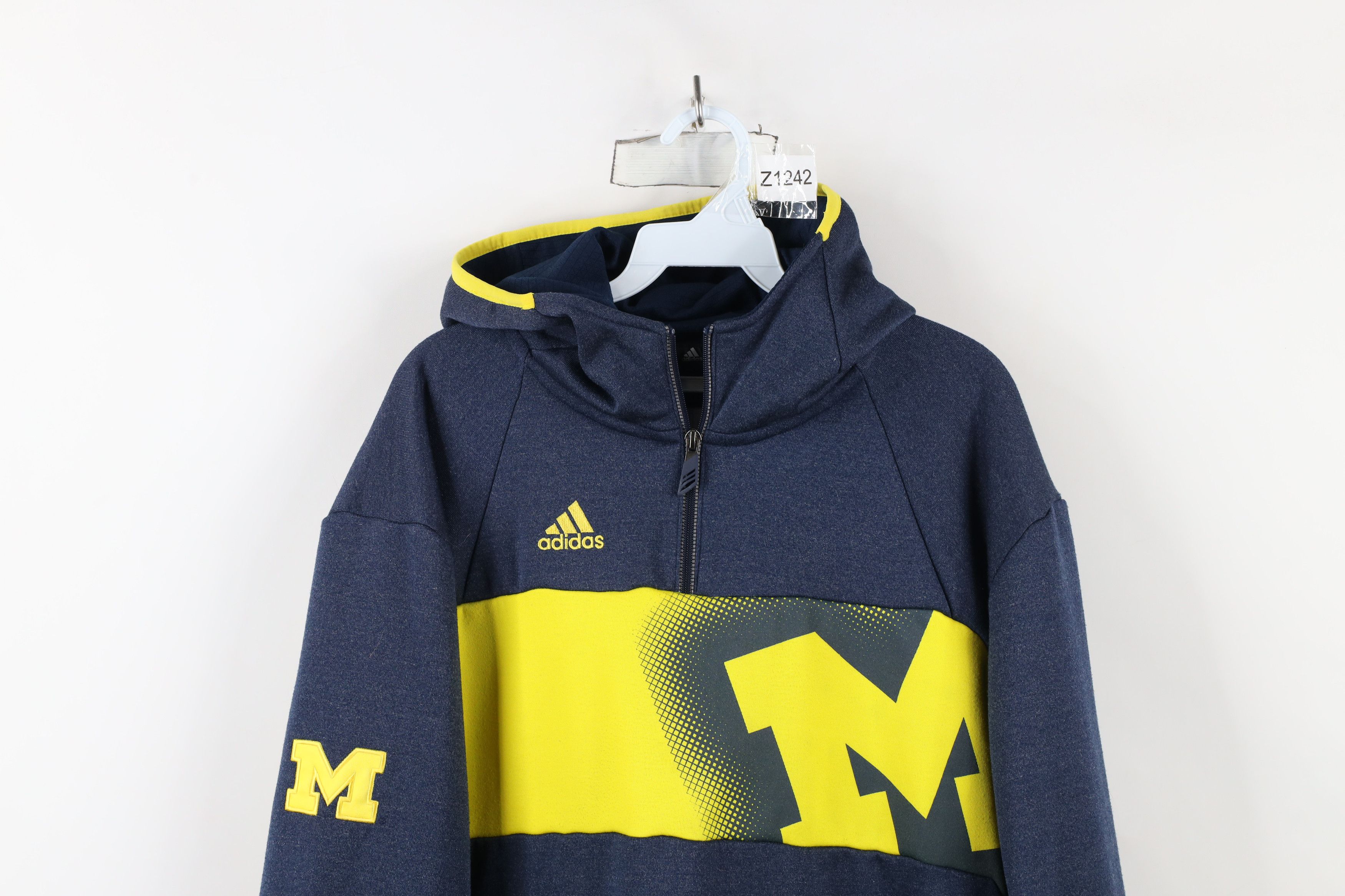 Adidas × Vintage Adidas University of Michigan Football Half Zip Hoodie Blue Size US L / EU 52-54 / 3 - 2 Thumbnail