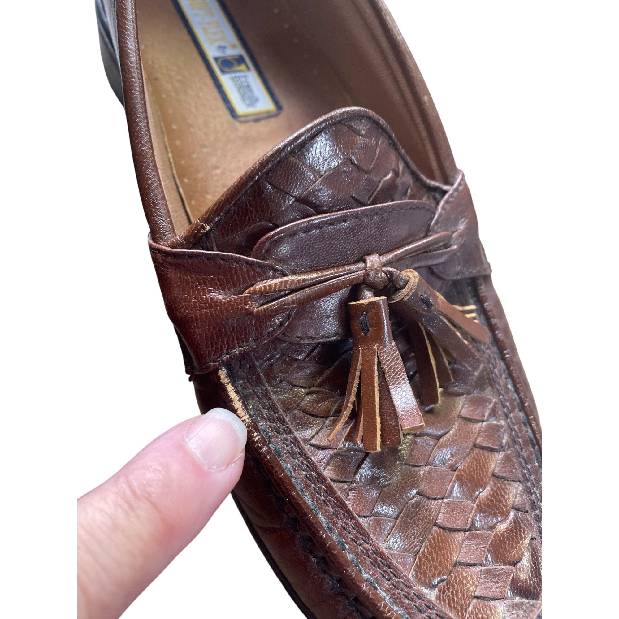 Designer French Shriner Mens Brown Leather Tassel Loafers Size 8.5M S Size US 8.5 / EU 41-42 - 11 Thumbnail