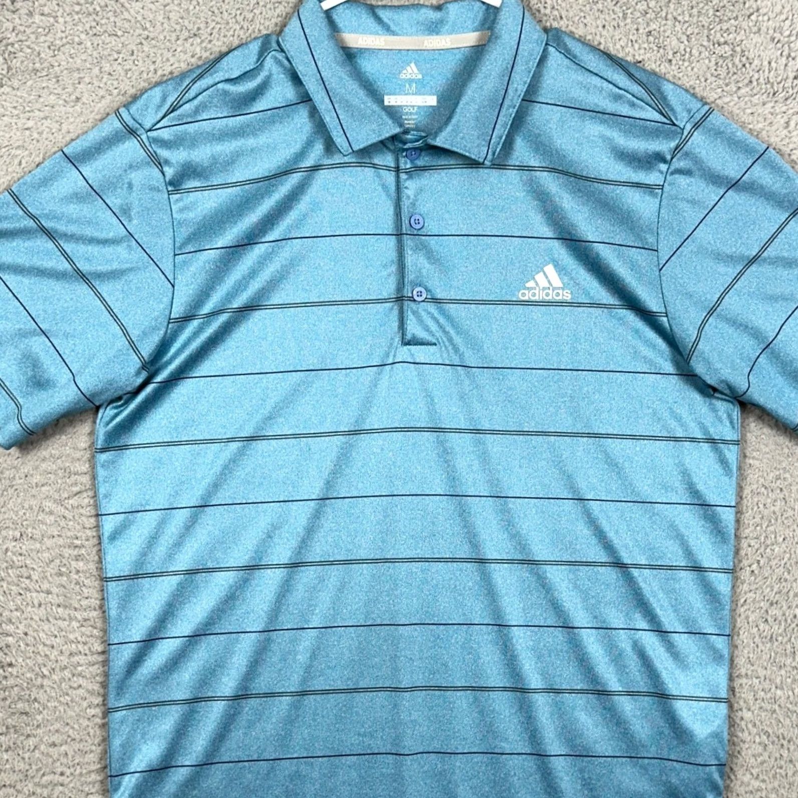 Adidas Adidas Golf Polo Shirt Mens Medium Stripe Blue Short Sleeve Collared Breathable Performance Golf Casual EUC Size US M / EU 48-50 / 2 - 2 Thumbnail