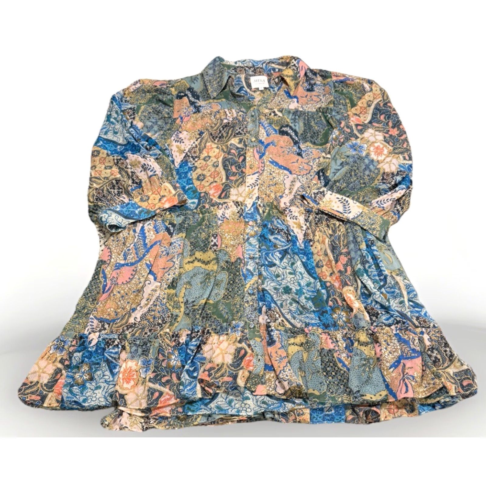 MISA Los Angeles VINTAGE Misa Los Angeles Mita Patchwork Printed Shirt dress Small Size S / US 4 / IT 40 - 3 Thumbnail