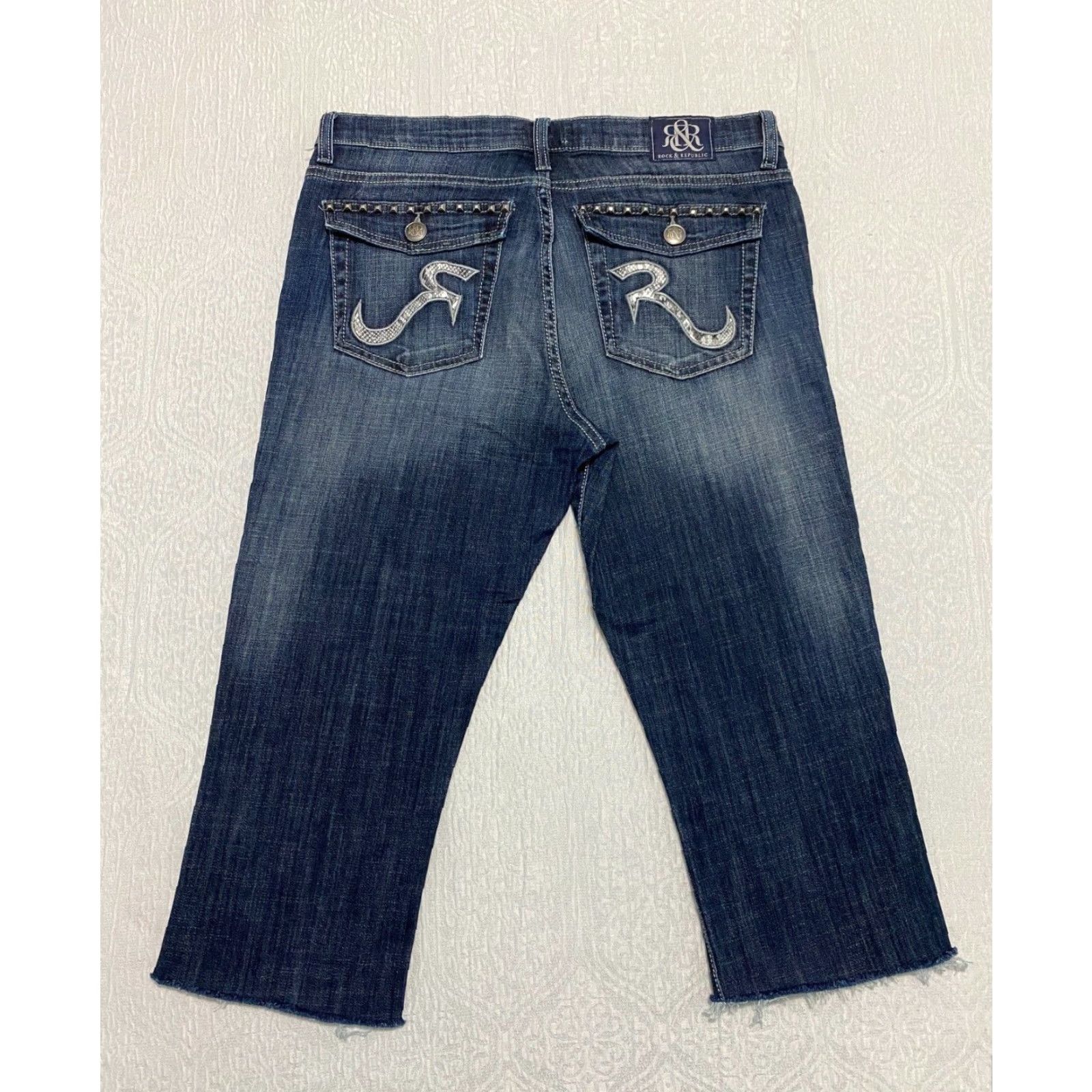 Vintage VINTAGE Rock & Republic Kasandra Capri Womens 14 Blue Denim Jeans 5-Pocket Stretch Flap Pockets Regular Jeans Womens Size ONE SIZE - 2 Thumbnail