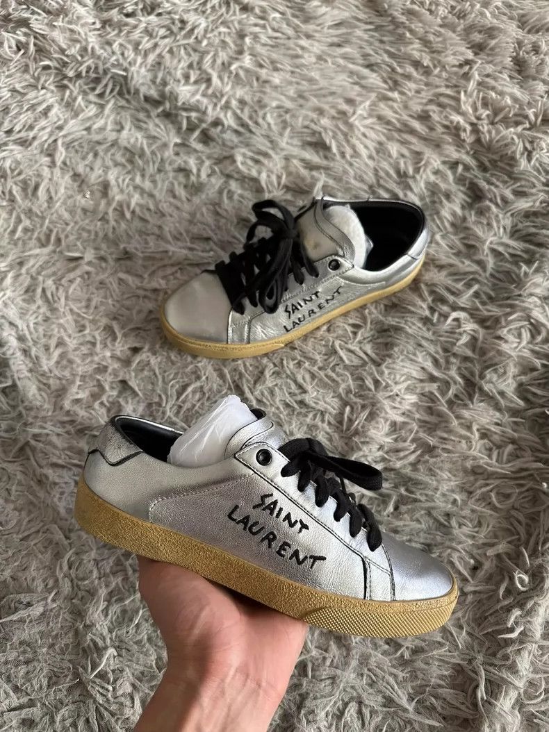Saint Laurent Paris Saint Laurent Paris Silver cowhide as old embroidery sloga Size US 5.5 / IT 35.5 - 1 Thumbnail