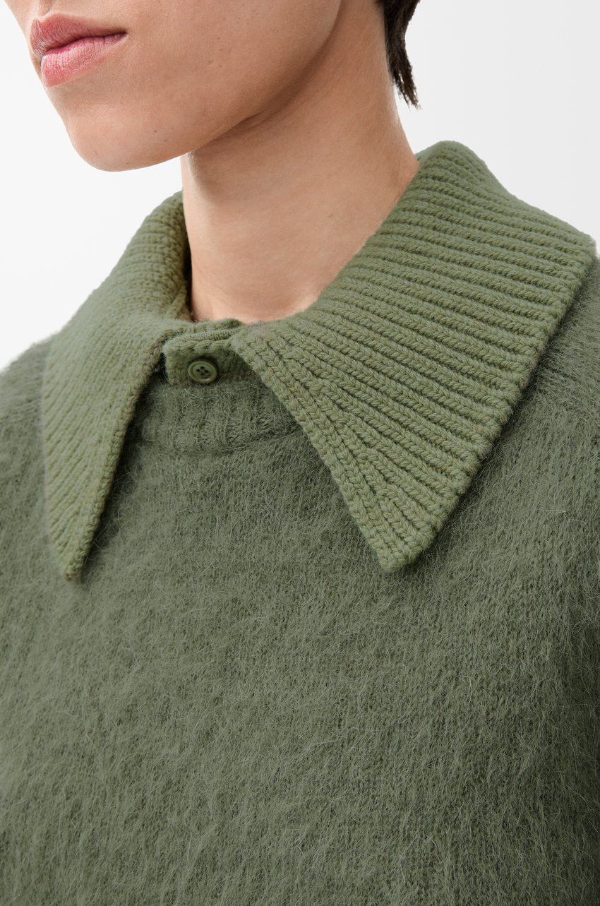 Loewe o1loc1c0525 Polo Sweater In Mohair Blend in Khaki Green Size XS / US 0-2 / IT 36-38 - 5 Thumbnail