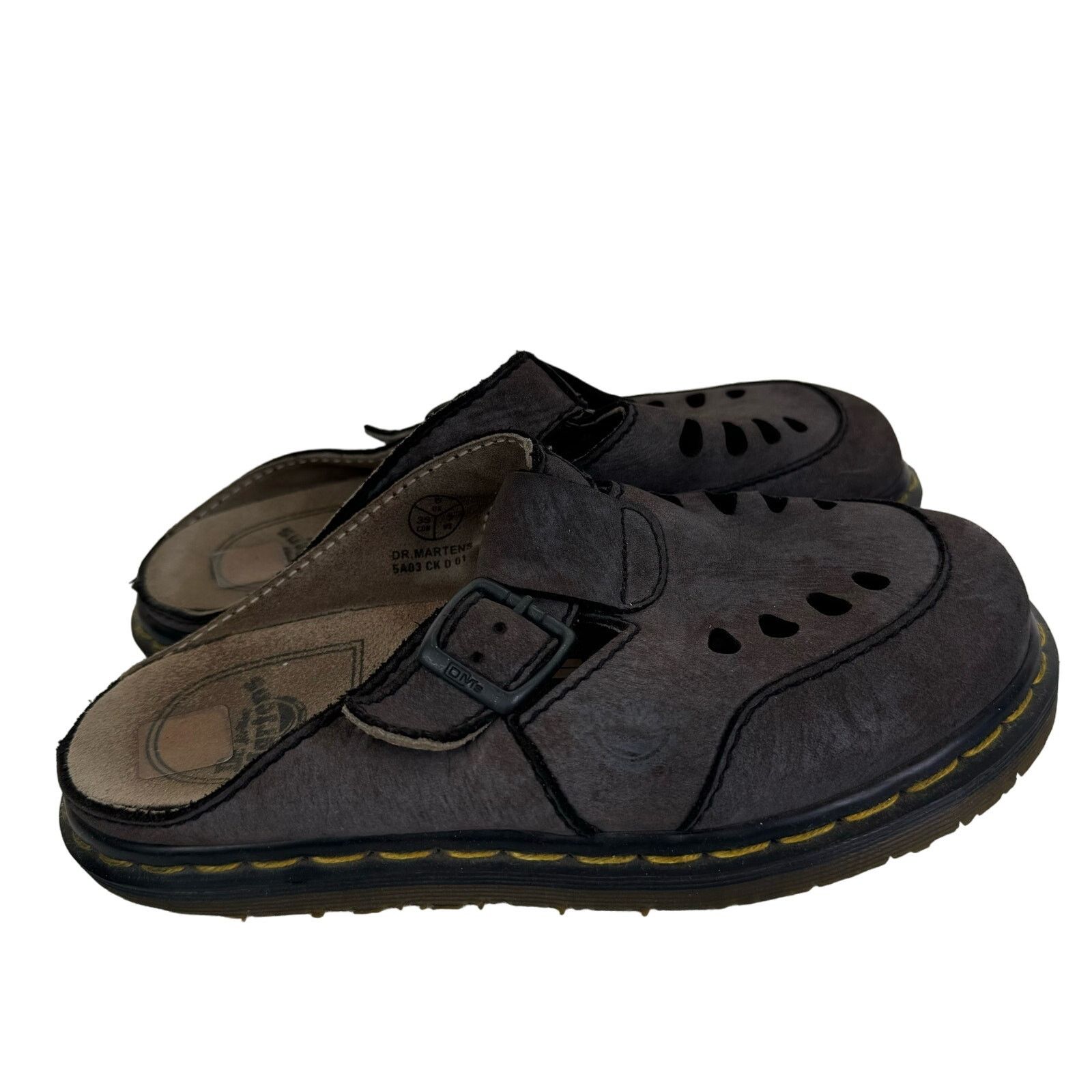 image of Dr Martens Vintage Dr. Martens Y2K Suede Closed Toe Cut Out Slides 7 in Blue, Women's