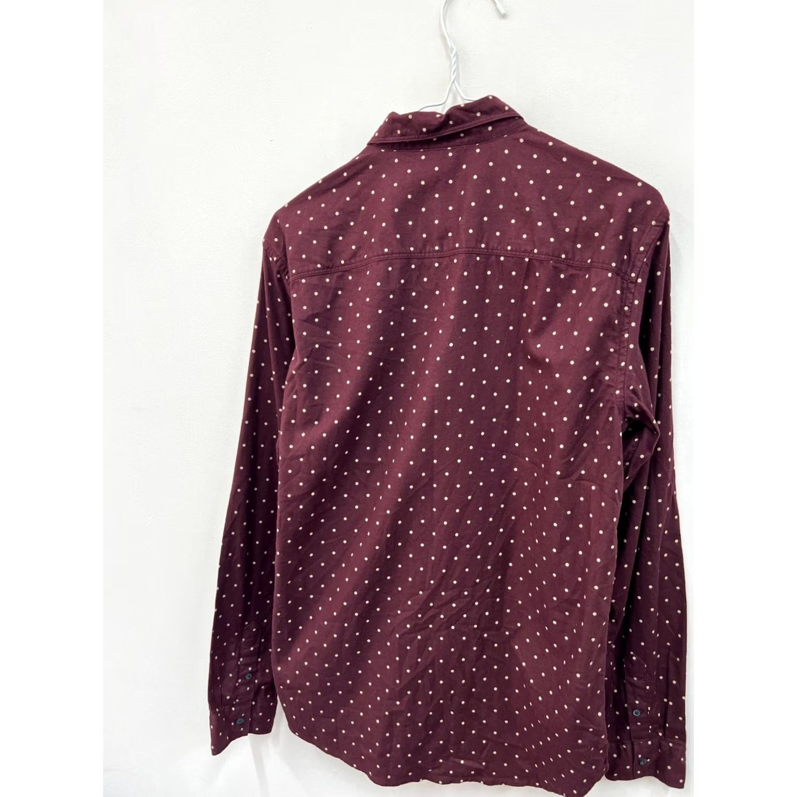 Allsaints AllSaints Polka Dot Shirt S Mens Burgundy Cotton Button-Up Long Sleeve Size US S / EU 44-46 / 1 - 5 Thumbnail