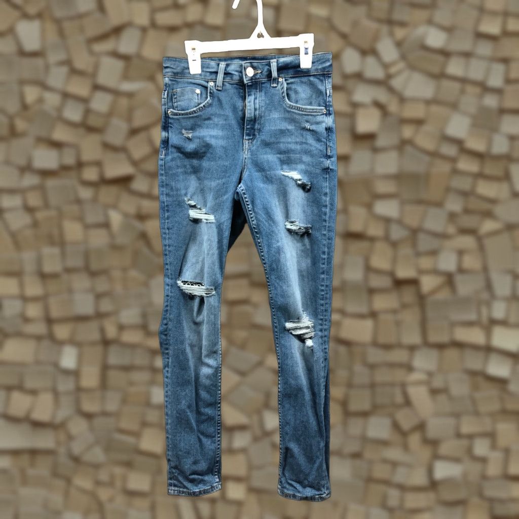 H&M H&M Jeans Skinny Size 26x28 Mens Mid Rise Dark Wash Blue Denim Distressed &Denim Jeans Size US 26 / EU 42 - 1 Thumbnail