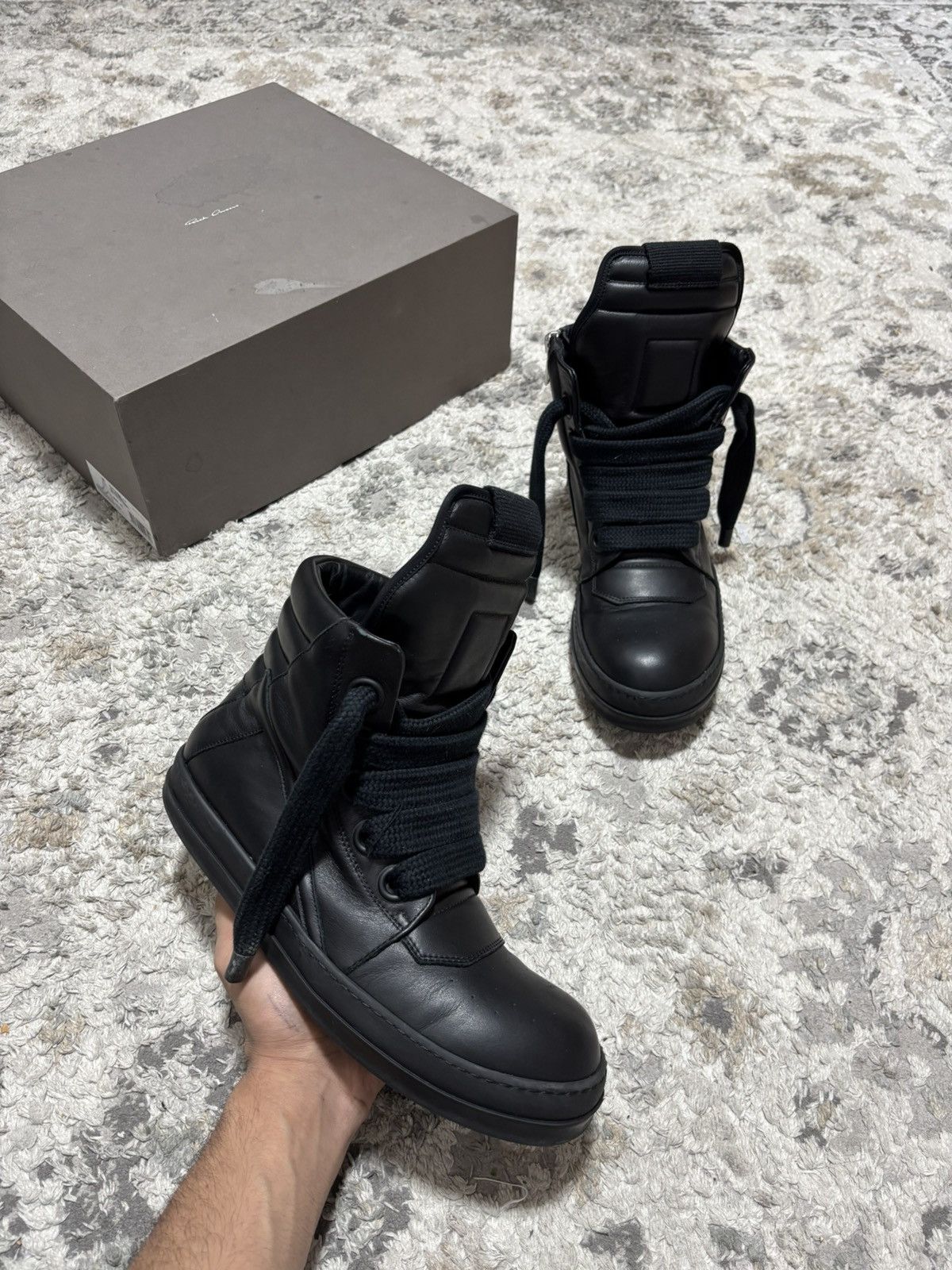 Rick Owens Geobasket Black Leather – Size 42