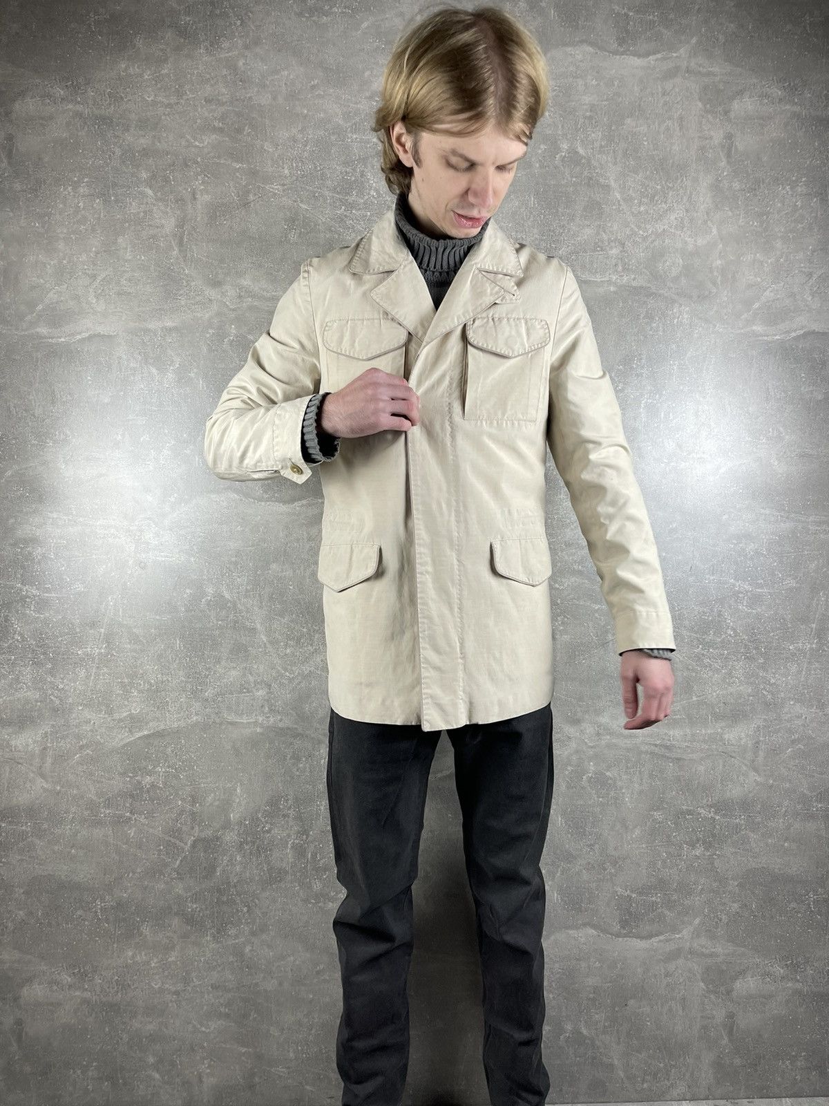 Brioni Brioni Safari Field Jacket Regular Fit Beige Cotton Size US M / EU 48-50 / 2 - 6 Thumbnail