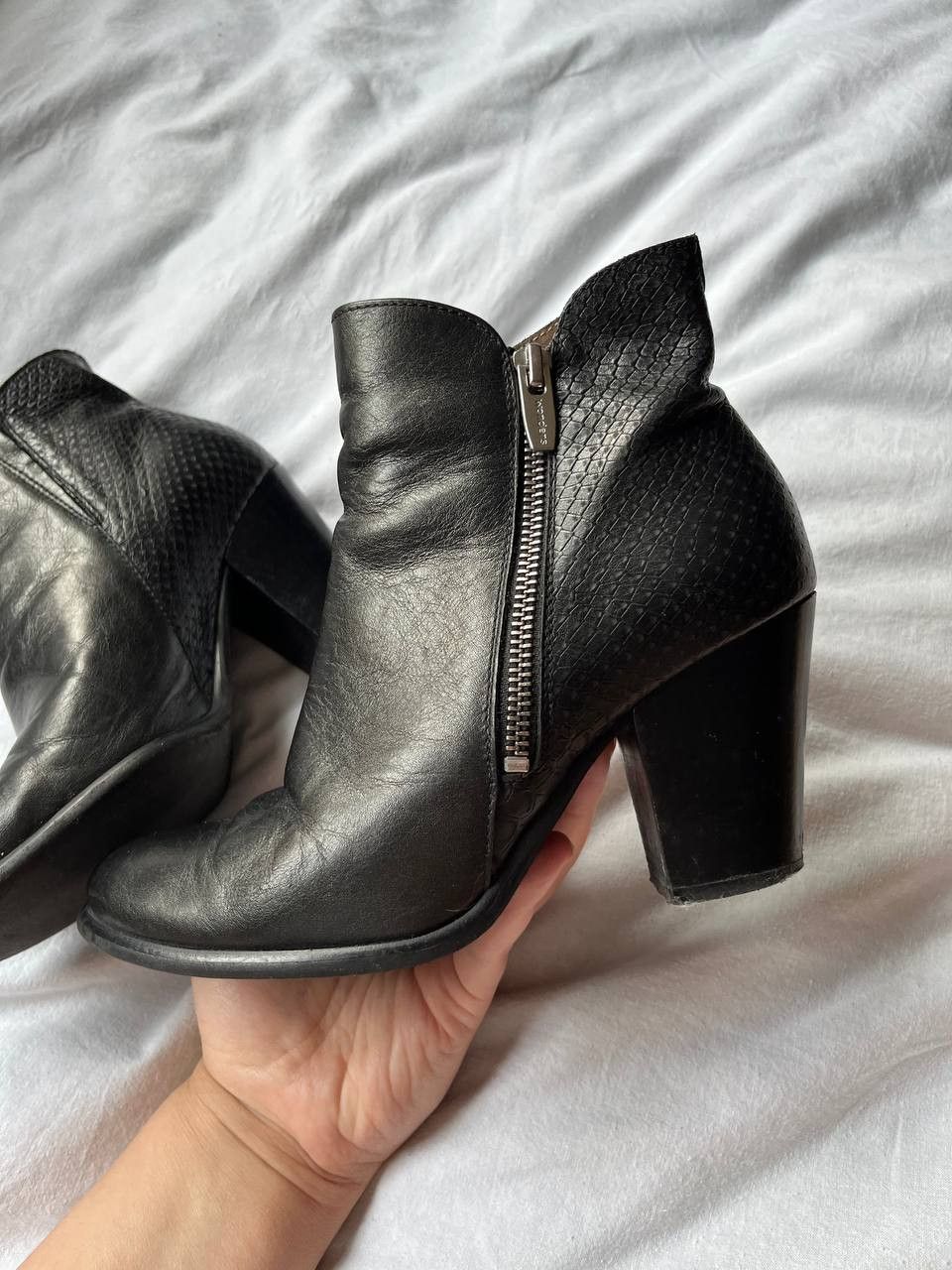 Other Wonders Spain black snake-embosed leather booties on heels Size US 6 / IT 36 - 4 Thumbnail