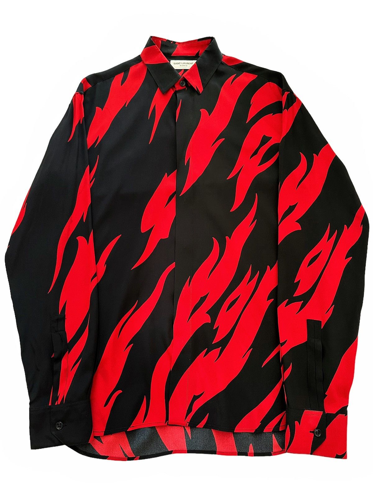 Saint Laurent Paris Sz41 2017 Red Flame Silk Shirt Size US L / EU 52-54 / 3 - 1 Thumbnail