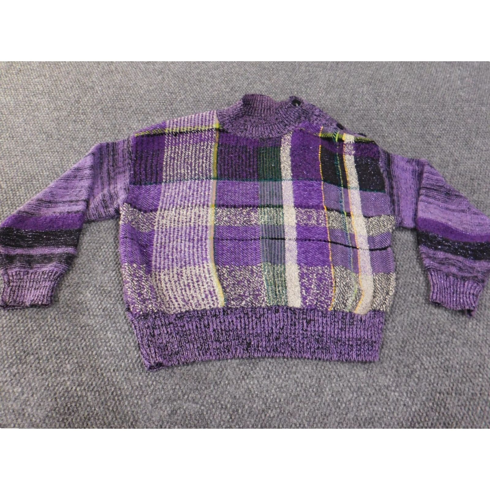 Vintage Tony Lambert Sweater Women's L Purple Knit Turtleneck Long Sleeve Ramie Acrylic Stretch Ruffle Vintage? No Size L / US 10 / IT 46 - 2 Thumbnail