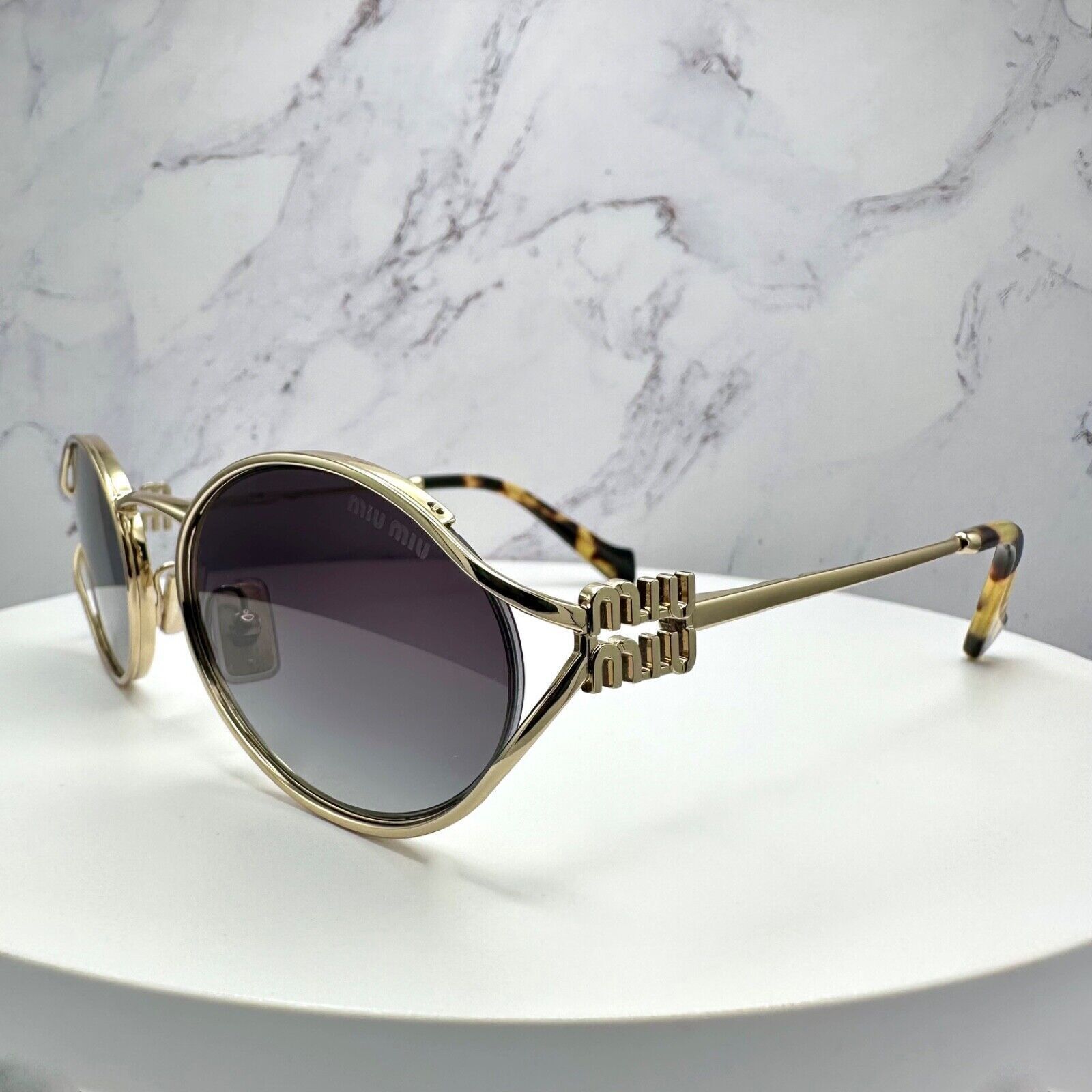 New MIU MIU Sunglasses Gold Metal Slim Frame Oval