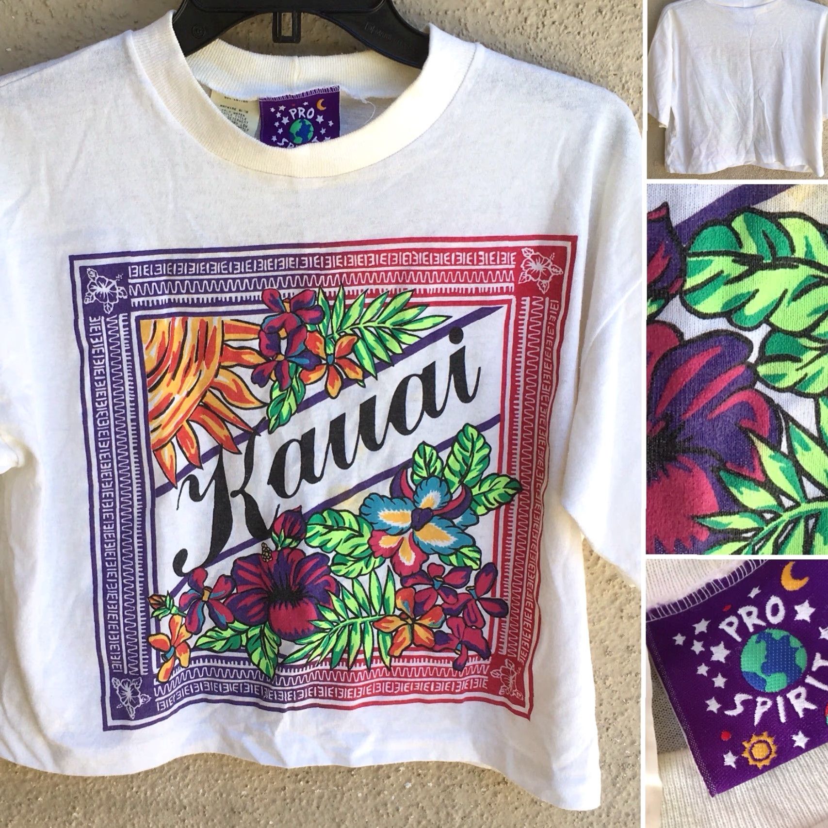 ESPIRIT VINTAGE Pro Spirit Shirt Unisex S Ivory 80s 90s Kauai Crop Top T-Shirt Made In USA Half Shirt Graphic Tee Sportswear/Beach Size US S / EU 44-46 / 1 - 4 Thumbnail