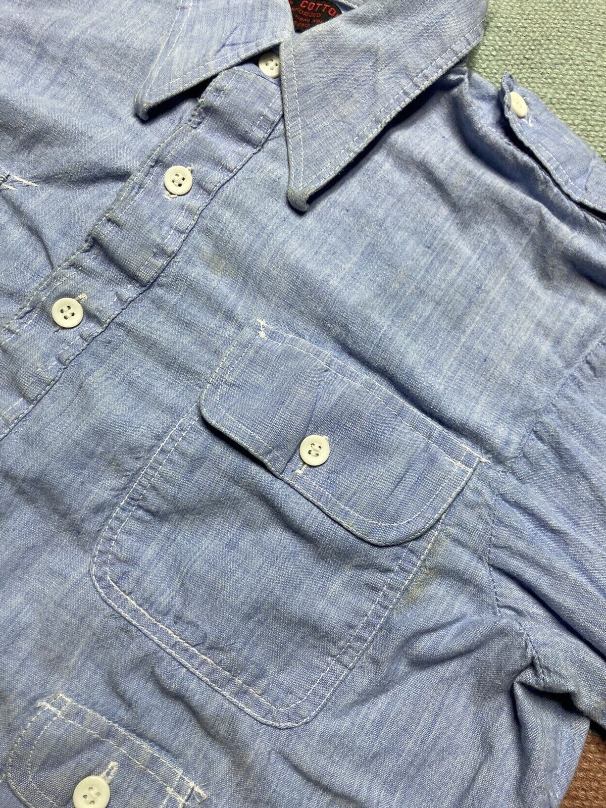 Vintage VTG 60s 70s chambray shirt sanforized cotton distressed L Size US L / EU 52-54 / 3 - 7 Thumbnail