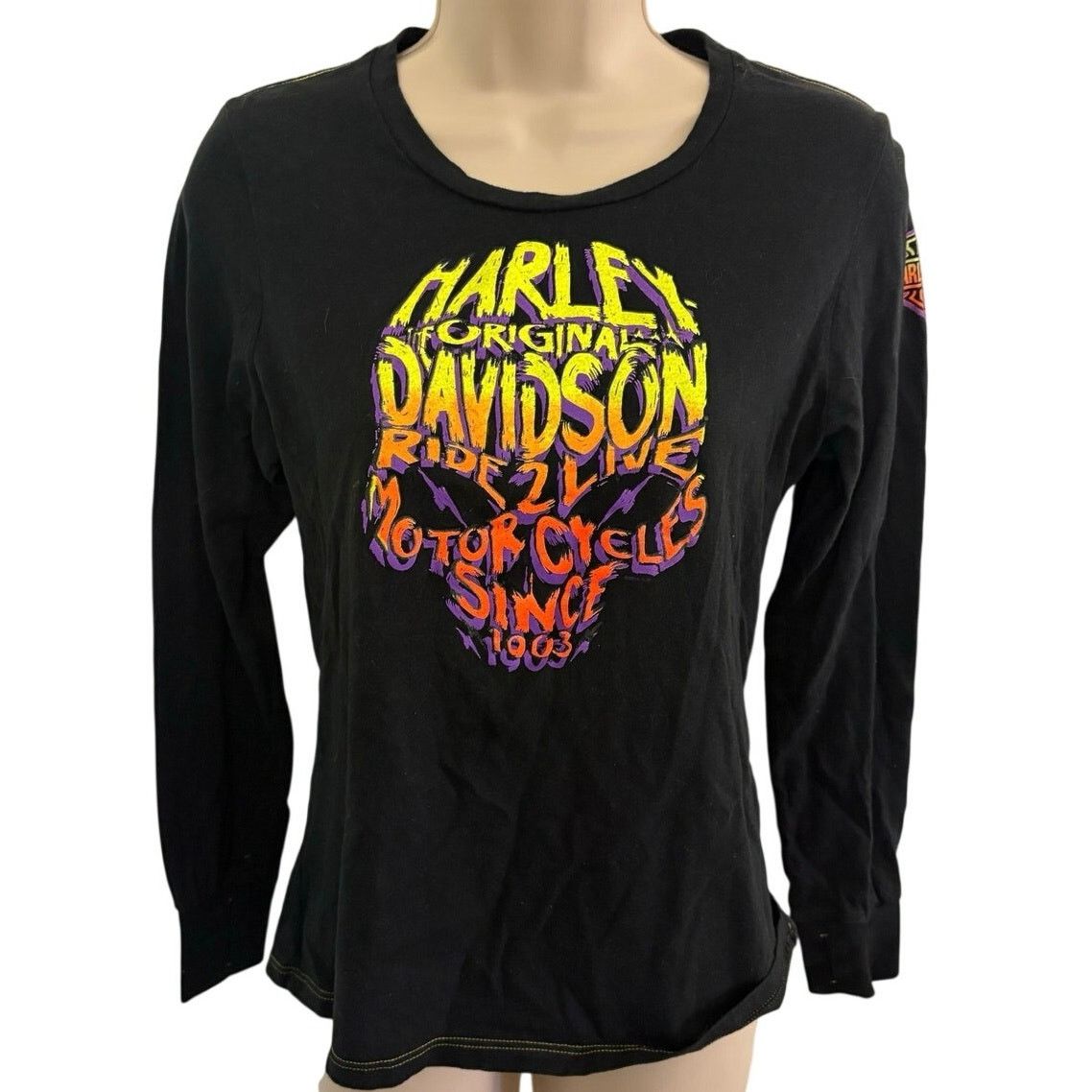 Harley Davidson Harley Davidson Black Ling Sleeve Skeleton T-Shirt Size M / US 6-8 / IT 42-44 - 1 Thumbnail
