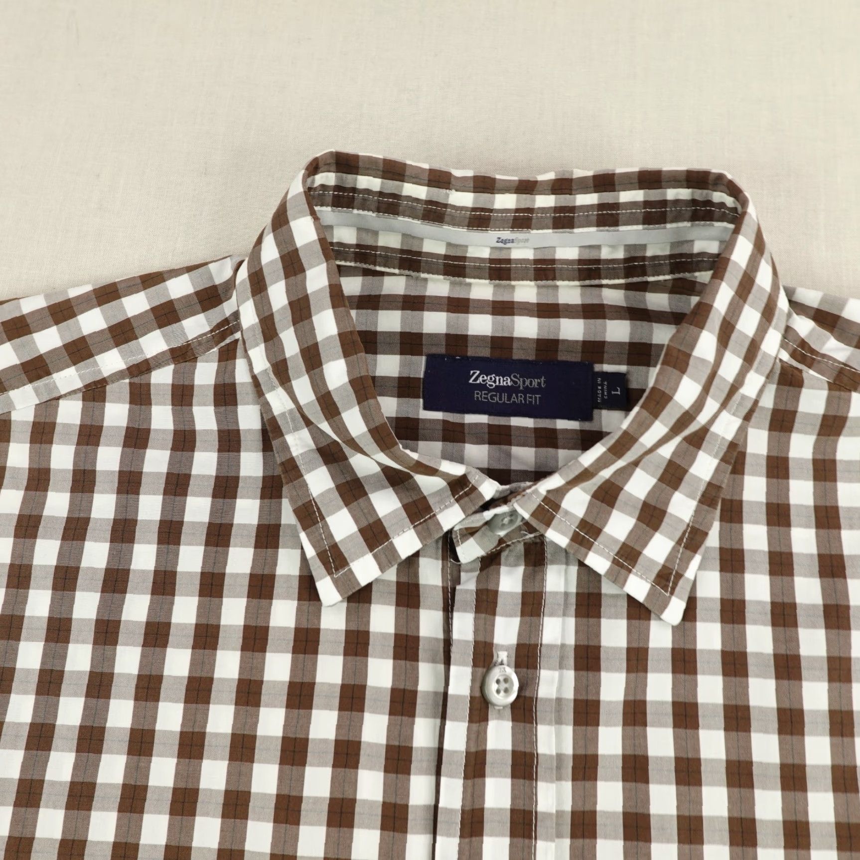 Vintage VINTAGE Zegna Sport Mens Shirt Long Sleeve Button-Up Check Cotton Brown Large Casual Office Size US L / EU 52-54 / 3 - 2 Thumbnail