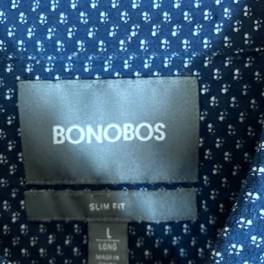 Bonobos Bonobos Mens Shirt Blue White Slim Fit Short Sleeve Collared Button Down Large Size US L / EU 52-54 / 3 - 6 Thumbnail