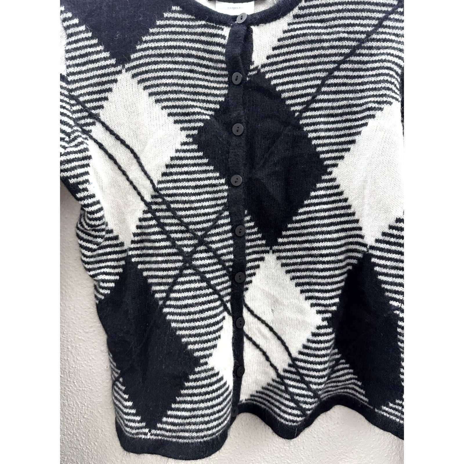 Vintage Womens Nina Leonard Plaid Button-Up Sweater Size Small Black White Long Sleeve Metro 6 Size S / US 4 / IT 40 - 3 Thumbnail