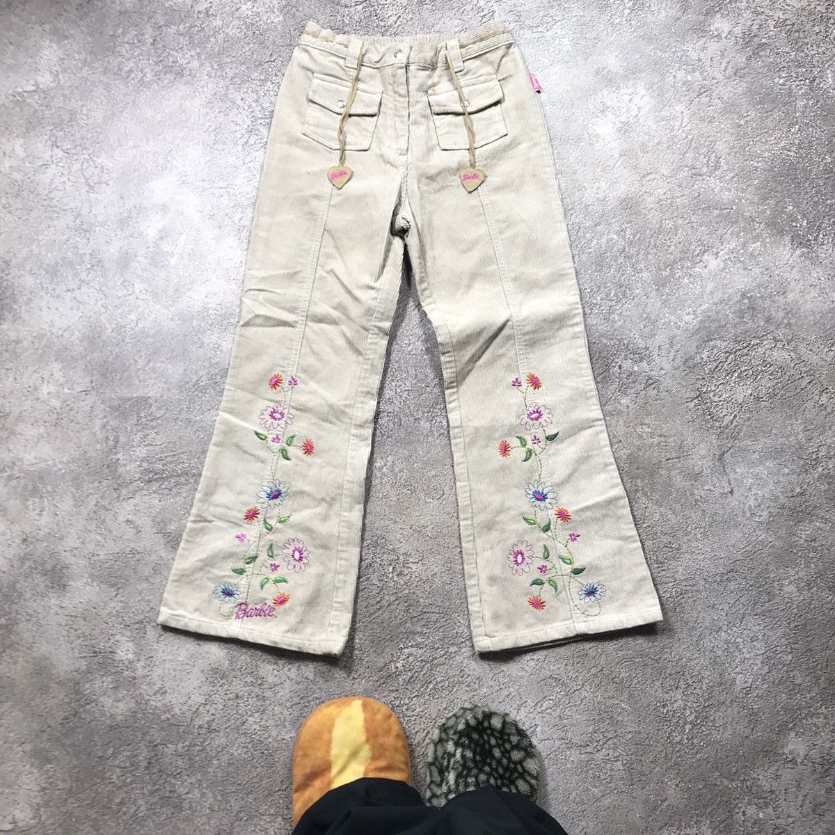 Vintage Vintage 90s Floral Embroidered Baggy Pants Y2K Coquette 25 Size 25" / US 0 / IT 36 - 2 Thumbnail
