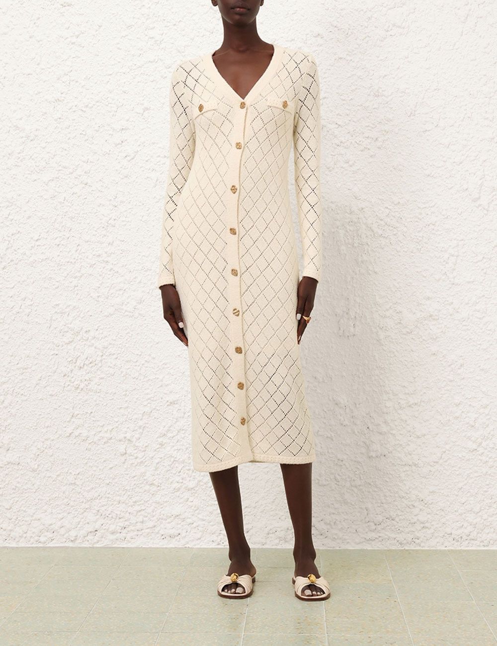 Zimmermann oc11z1025 Crush Pointelle Midi Dress in Cream Size M / US 6-8 / IT 42-44 - 8 Thumbnail