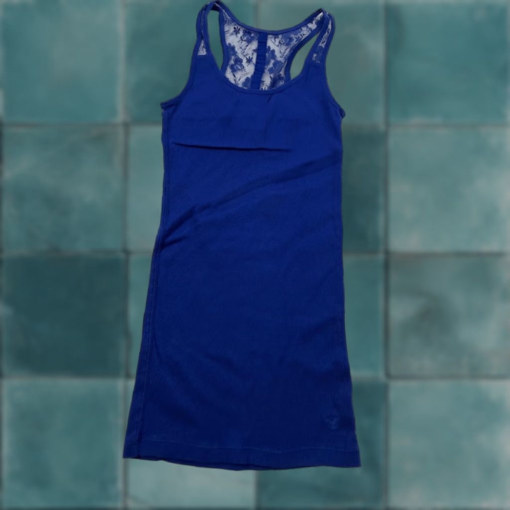 American Eagle Outfitters American Eagle Outfitters Cami Tank Top Womens Small Blue Lace Racerback Ribbed Outfitters Size S / US 4 / IT 40 - 1 Thumbnail