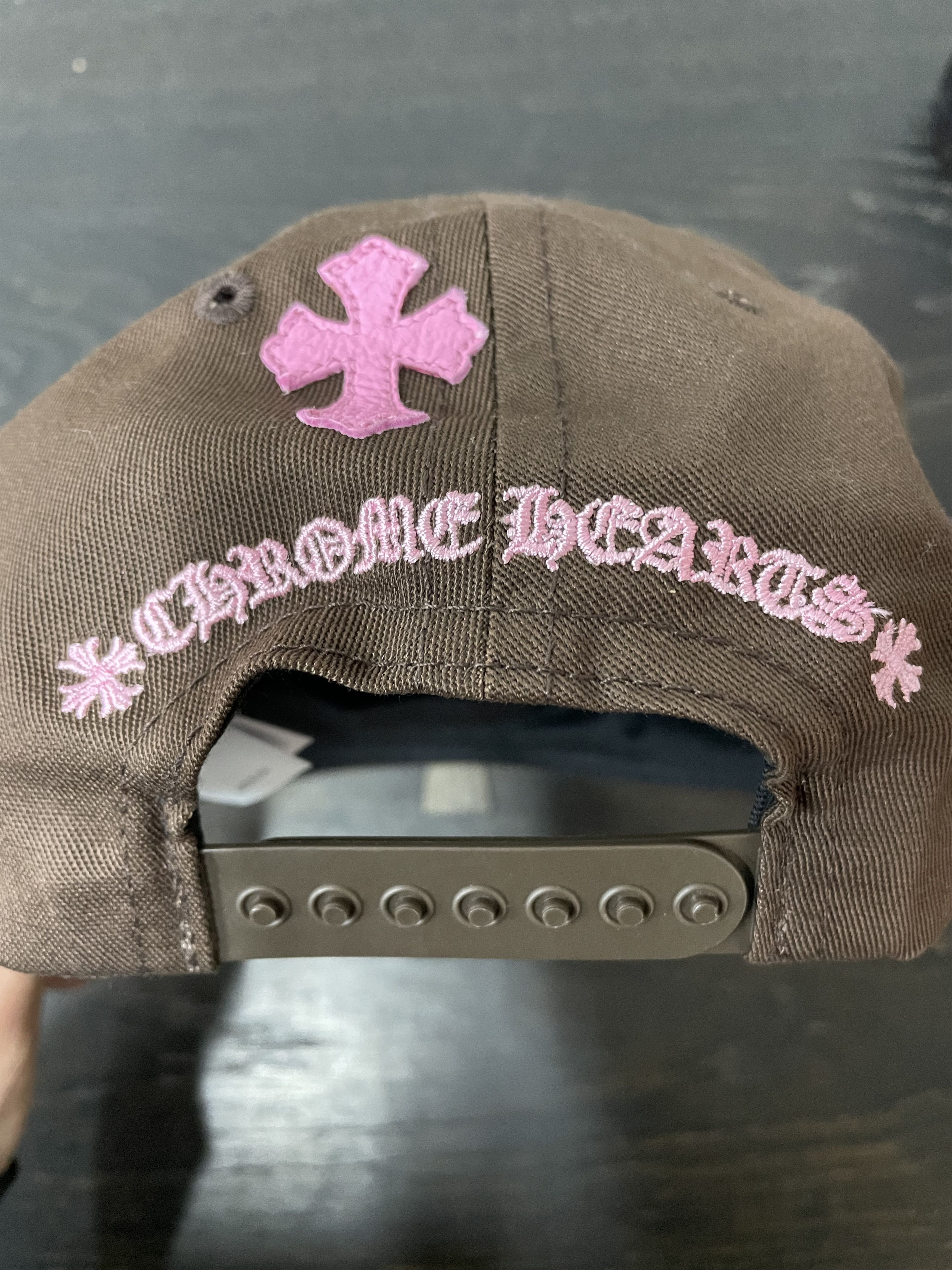 Chrome Hearts CH Embroidered Pink Cross Patch Brown Cap