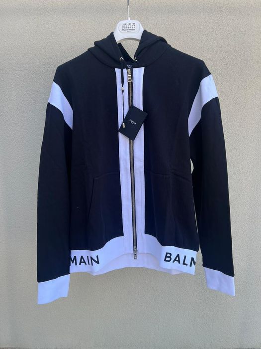 Balmain Size Zip Logo On Waist Hoodie in Black / White Grailed