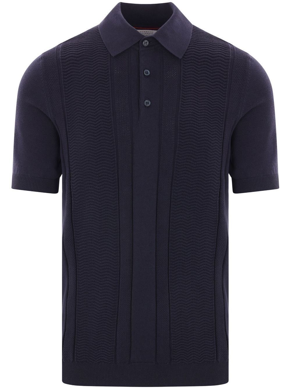 Brunello Cucinelli Cotton Knit Polo With Jacquard Stripes Size US XL / EU 56 / 4 - 1 Thumbnail