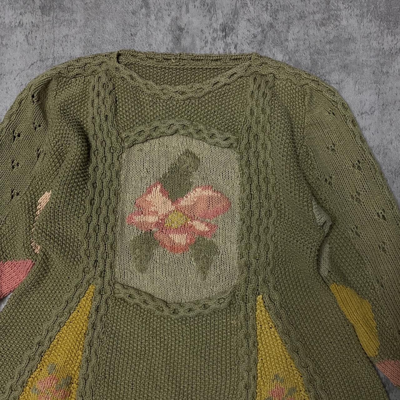 Other Green and pink vintage 90s knit sweater with patchwork Size ONE SIZE - 2 Thumbnail