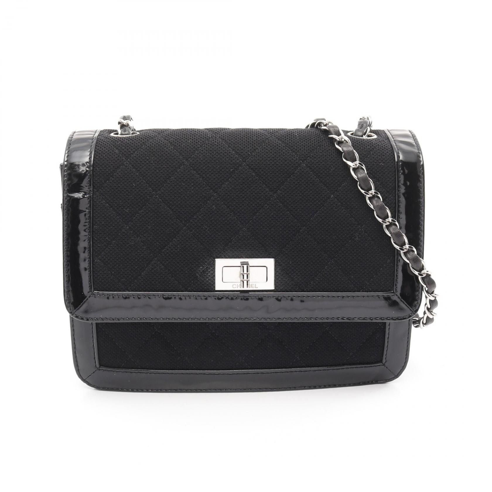 Chanel Chanel 2.55 Matelasse Canvas Patent Leather Shoulder Bag Canvas Shoulder Bag in Black, Women's