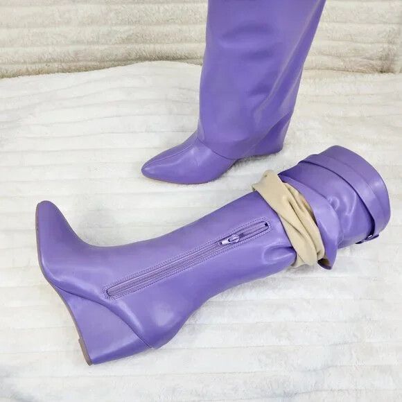 Other Fold Over Skirted Knee Boots 3" Wedge Heel Pull On Half Zipp Size US 8.5 / IT 38.5 - 7 Thumbnail